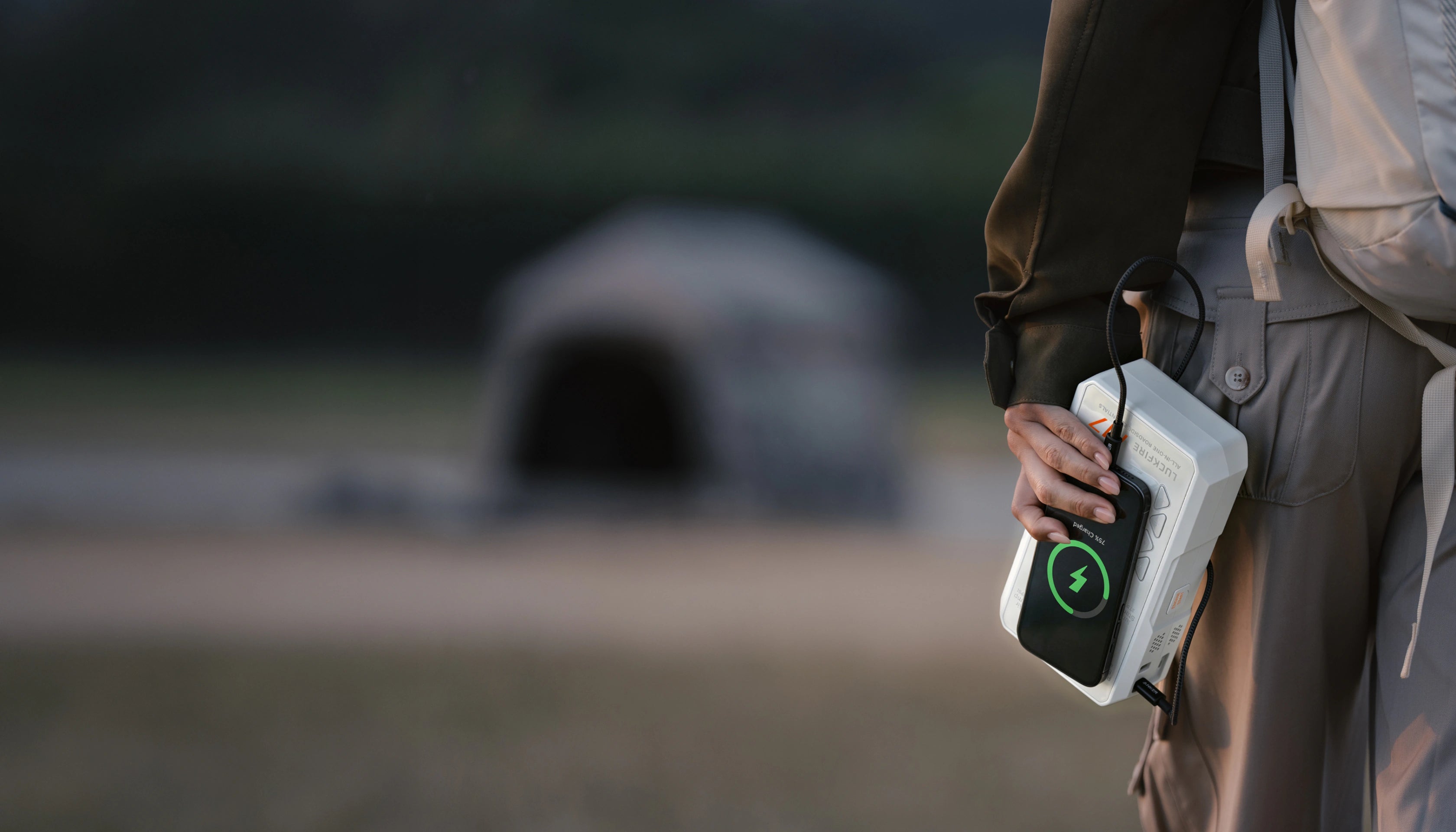 M7 keeping a phone charged on a camping trip